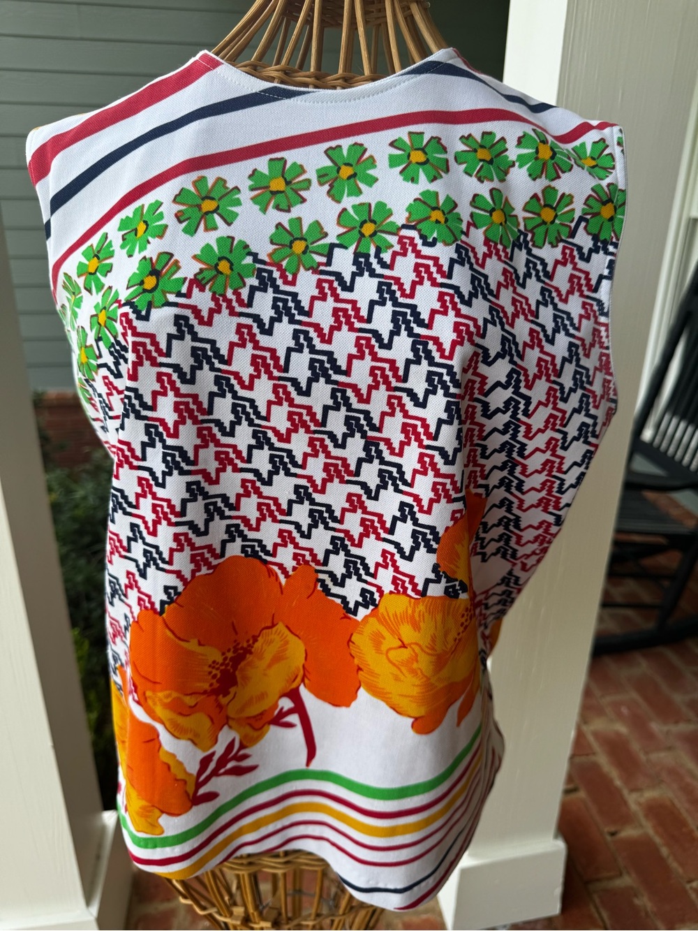 Vintage 60s 70s Miss Holly Mod Floral Geometric Shift Top Made in Hong Kong L